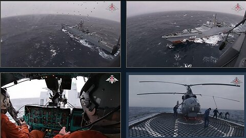 Ka-27 helicopter of the frigate Admiral Gorshkov carries out observation flights