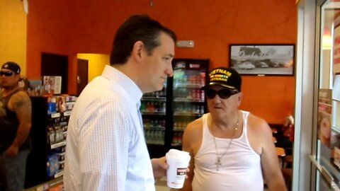 Ted Cruz with a vet at Dunkin Donuts Manchester NH 5-30-2015