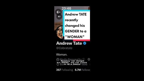 Andrew TATE recently changed his GENDER to a...WOMAN!