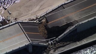 Chopper footage of damages on the Sanibel Causeway Bridge. Bridge is partially destroyed from the aftermath of Hurricane Ian.