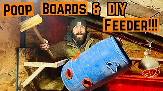 CHICKEN Coop POOP BOARDS And DIY FEEDER!!! (Best Space Saving Setup)