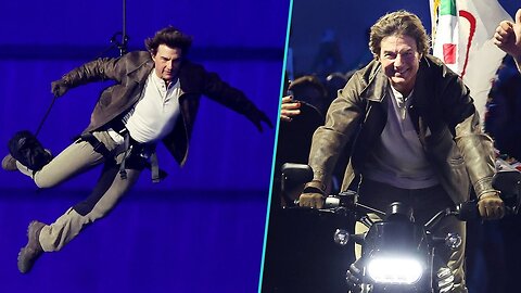 Tom Cruise performance at Olympics Closing Ceremony Paris 2024 by jumping down Stade de France