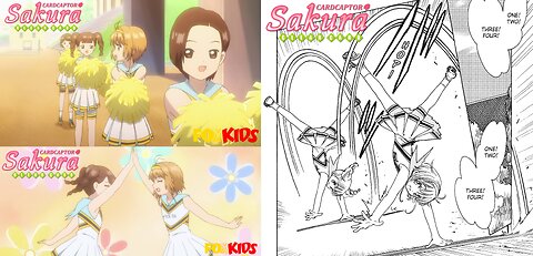 Cardcaptor Sakura Clear Card - Sakura Kinomoto at Aerobics Cheerleading Practice (Anime Vs Manga)