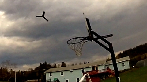 World record boomerang throw into basketball hoop