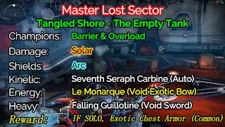 Destiny 2 Master Lost Sector: The Empty Tank on the Tangled Shore 12-27-21