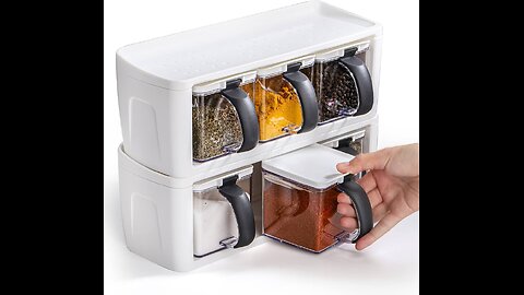 Spice Rack with Handle, Cover & Spoon, Clear Kitchen Canisters Combo