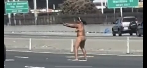 Naked Black Woman on SF Bay Bridge shoots at Passing cars