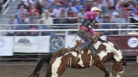 Editorial a saddle bronc at a PRCA Oakley rodeo