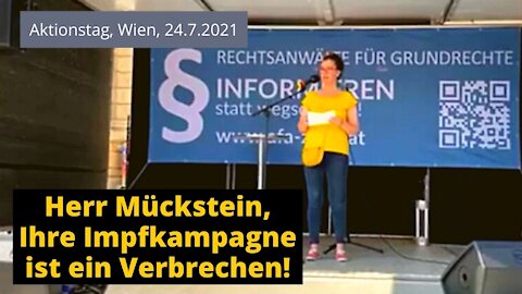 "Herr Mückstein, Ihre Impfkampagne ist ein Verbrechen!" Rede von Mag. Dr. Katy Hilander