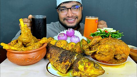 ASMR EATING WHOLE HILSA FISH FRY_ FULL CHICKEN CURRY AND MUT