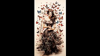 Woman Surrounded by Butterflies