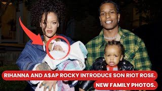Rihanna and A$AP Rocky give a first look at their baby boy Riot in new family photos.