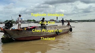 Tugboats time lapse at Koh Kret Chao Phraya river Thailand