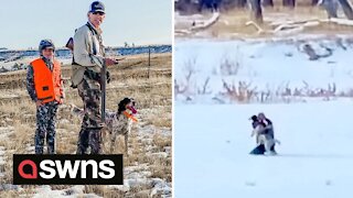 Dog and her owner reunite after the pooch got lost in the snow for A WEEK