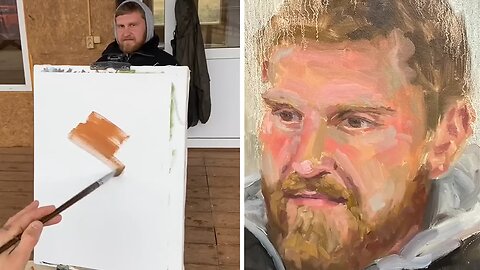 Talented artists paints amazing portrait