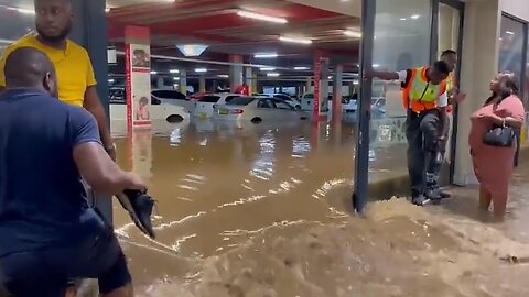 Footage captures extreme flooding inside mall in capital of Namibia