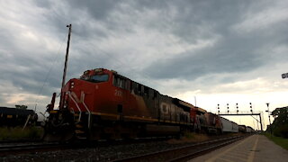 CN 2855 & CN 3877 100 Anniversary Engine Manifest Train Eastbound In Ontario TRACK SIDE