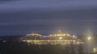 A Huge Cruise Ship Leaving Cape Breton Island At Night