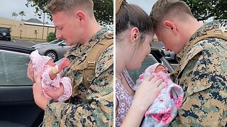 Marine Meets Newborn Daughter For The First Time