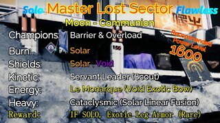 Destiny 2 Master Lost Sector: Moon - K1 Communion on my Warlock Solo-Flawless 10-23-22