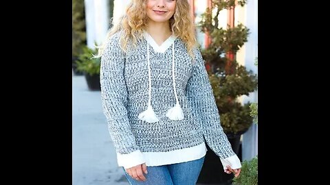 HOLIDAY HAPPY CHARCOAL TWO TONE KNIT TASSEL SWEATER HOODIE