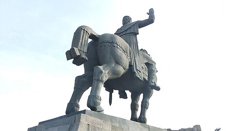 Tbilisi Georgia Longer Video King Vakhtang I Gorgasali Statue Metekhi St. Virgin Church