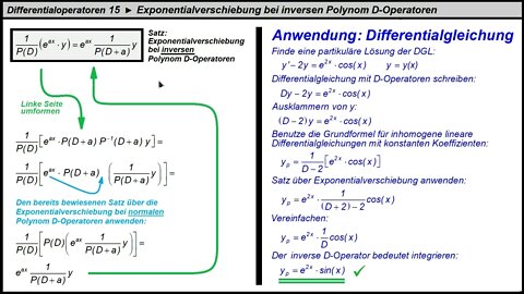 Differentialoperatoren 15 ► Inhomogene Differentialgleichungen ►Störfunktion ist Produkt exp(x)·h(x)