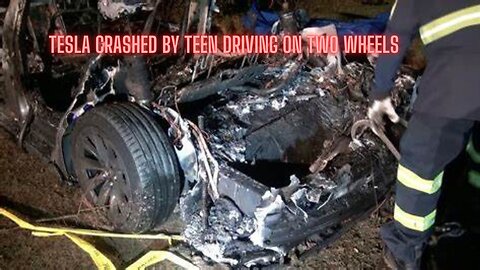 TESLA CRASHED BY TEEN DRIVING ON TWO WHEELS