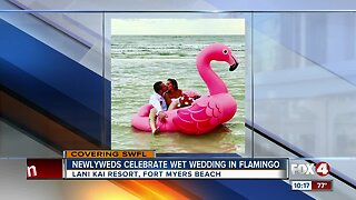 Couple enjoys wet wedding at Fort Myers Beach