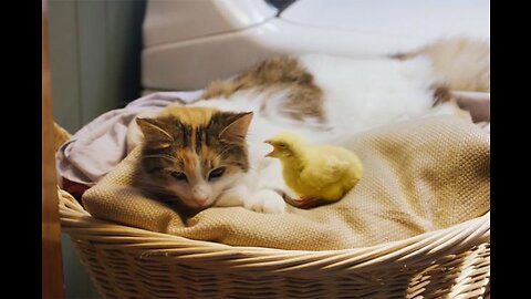 Cat and little hens video 2022