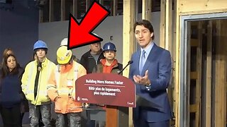 Construction Worker Hides In Shame At Trudeau Speech