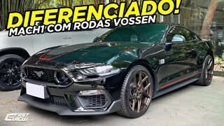 NOVO FORD MUSTANG MACH1 5.0 V8 2021 PRETO ASTÚRIAS COM RODAS VOSSEN DOURADAS