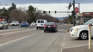 Drivers cutting past the right turn-only lane on Evans across Colorado Blvd