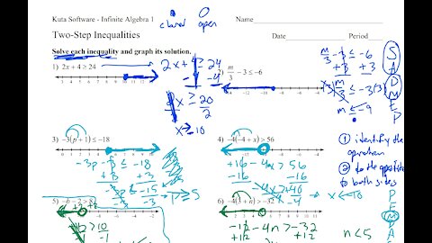 Two Step Inequalities- Algebra 1 Kuta Worksheet Series