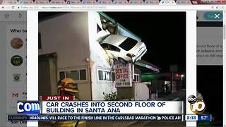 Car crashes into second floor of building in Santa Ana