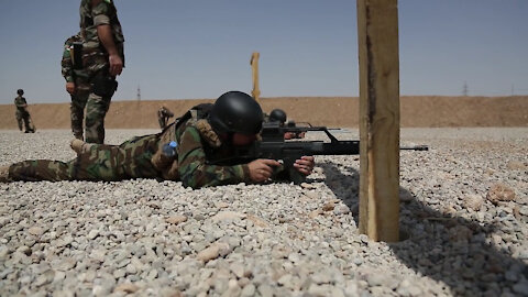 Peshmerga soldier conducts shooting training