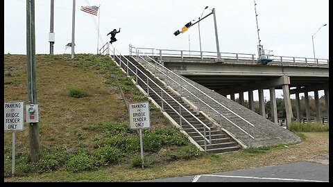 skater grinds 48 stairs rail.