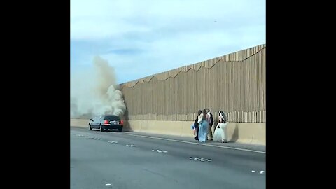 Limo with bride on way to Las Vegas wedding catches fire