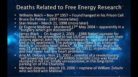 DEATHS related to FREE ENERGY - NO COINCIDENCES