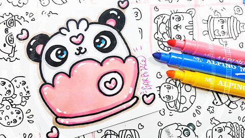 how to Draw Panda Cupcake - handmade drawings by Garbi KW