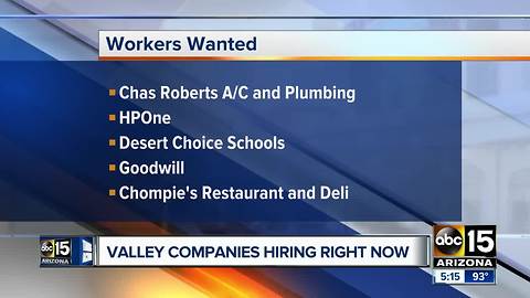 Several companies now hiring in the Valley