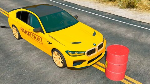 BMW M5 F90 vs Explosive Barrel – BeamNG.Drive