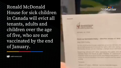 Ronald McDonald House: They Thrown Sick Children Into the Street If Not Injected