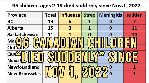 96 Canadian Children "Died Suddenly" Since Nov 1, 2022 - Where Is The Media?