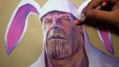 Incredible hyperrealism time lapse drawing of Thanos