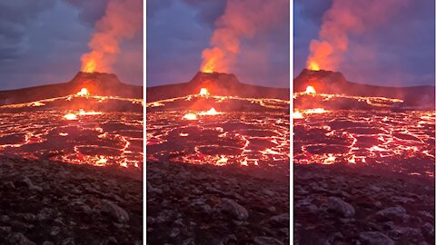 Volcanic eruption at Fagradalsfjall beautifully captured on camera