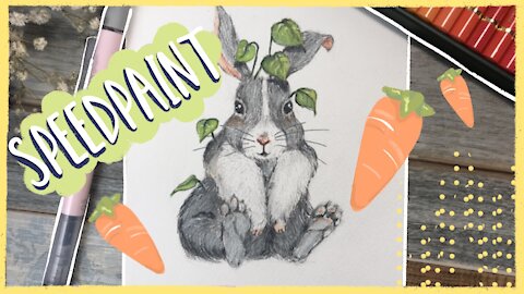 Watercolor Illustration Speedpaint Rabbit with leaves