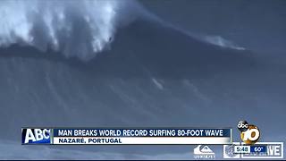 Man breaks record surfing 80-foot wave