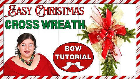 Christmas CROSS WREATH DIY Evergreen Holiday Dollar Tree Wreath Form | Layered Ribbon BOW TUTORIAL