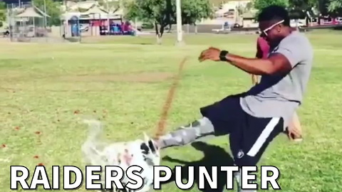 Raiders Punter Kicks Cake For Derek Carr's Bday